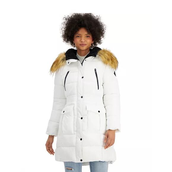 NWT Faux -Fur Trim Hooded Puffer Coat in White - Picture 6 of 10